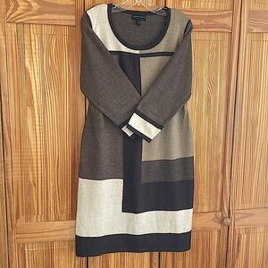 Connected Apparel Geometric Block Sweater Dress Size LP Brown